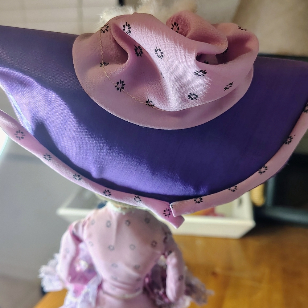 Vtg Bradley Big Eyed Doll With Slight Damage Purple With Grey Hair - Picture 4 of 8